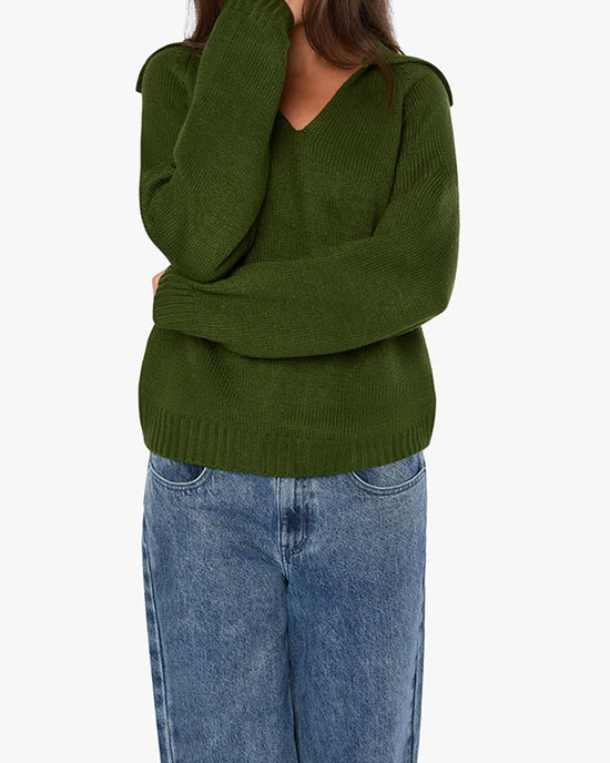 Collar V Neck Sweater Hunter Green, Sweater by We Wore What | LIT Boutique