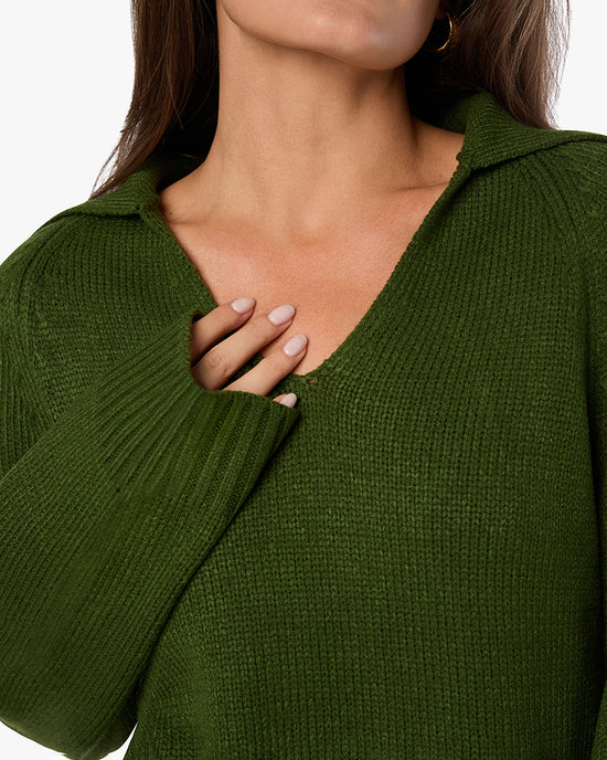 Collar V Neck Sweater Hunter Green, Sweater by We Wore What | LIT Boutique