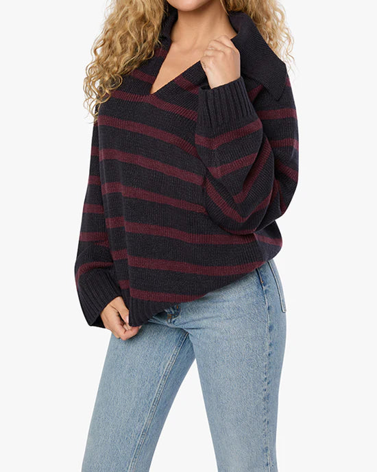 Collar V Neck Sweater Navy Merlot, Sweater by We Wore What | LIT Boutique