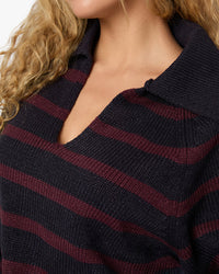 Thumbnail for Collar V Neck Sweater Navy Merlot, Sweater by We Wore What | LIT Boutique