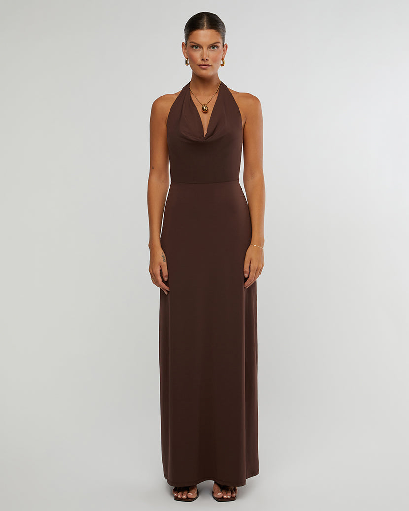Cowl Halter Maxi Dress Umber, Maxi Dress by We Wore What | LIT Boutique