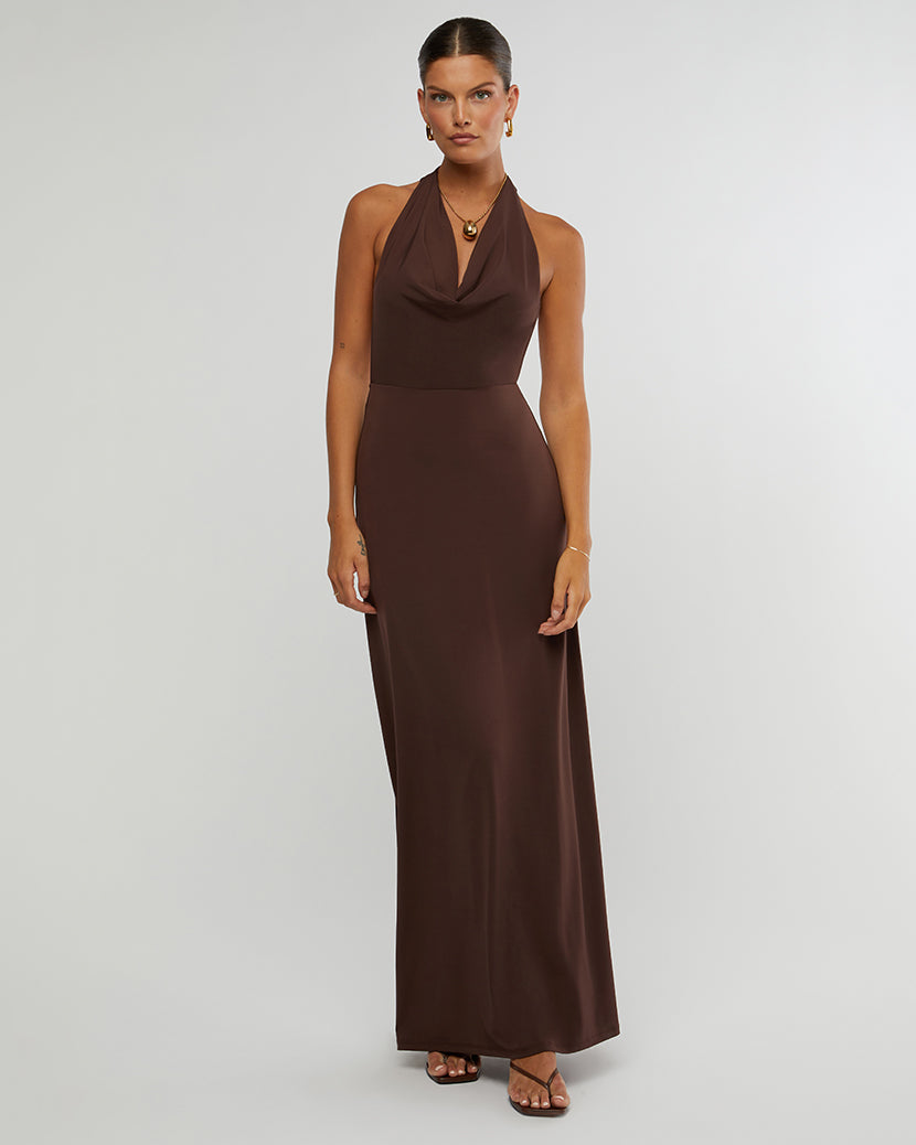 Cowl Halter Maxi Dress Umber, Maxi Dress by We Wore What | LIT Boutique