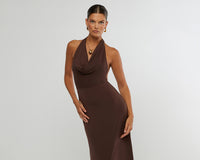Thumbnail for Cowl Halter Maxi Dress Umber, Maxi Dress by We Wore What | LIT Boutique