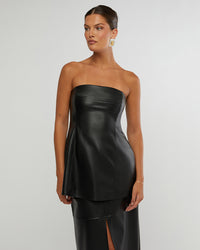 Thumbnail for Black Vegan Leather Strapless Square Top, Tank Blouse by We Wore What | LIT Boutique