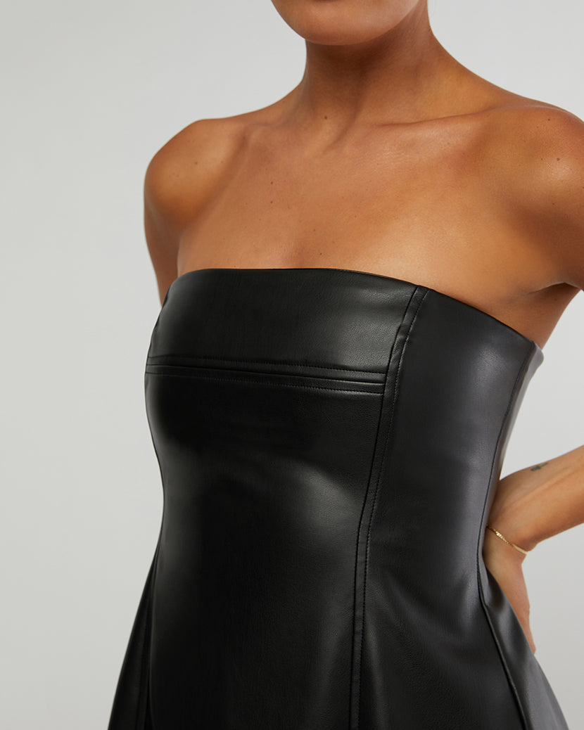 Black Vegan Leather Strapless Square Top, Tank Blouse by We Wore What | LIT Boutique