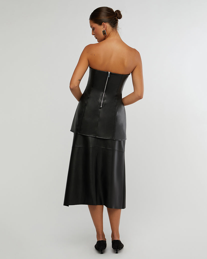 Black Vegan Leather Midi Made Skirt, Mini Skirt by We Wore What | LIT Boutique