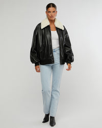 Thumbnail for Faux Sherpa Collar Bomber Jacket, Jacket by We Wore What | LIT Boutique