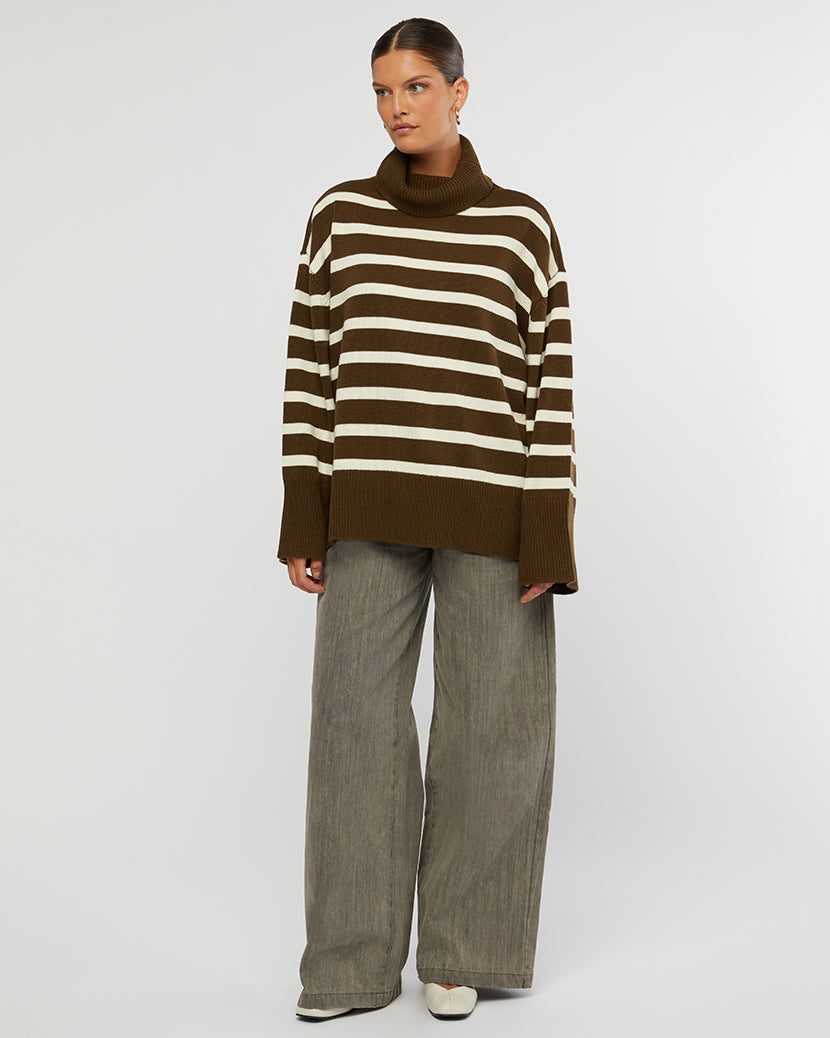Acrylic Olive Striped Turtle Sweater, Sweater by We Wore What | LIT Boutique