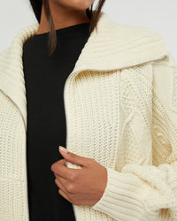 Thumbnail for Chunky Cable Knit Ecru Zip, Sweater by We Wore What | LIT Boutique