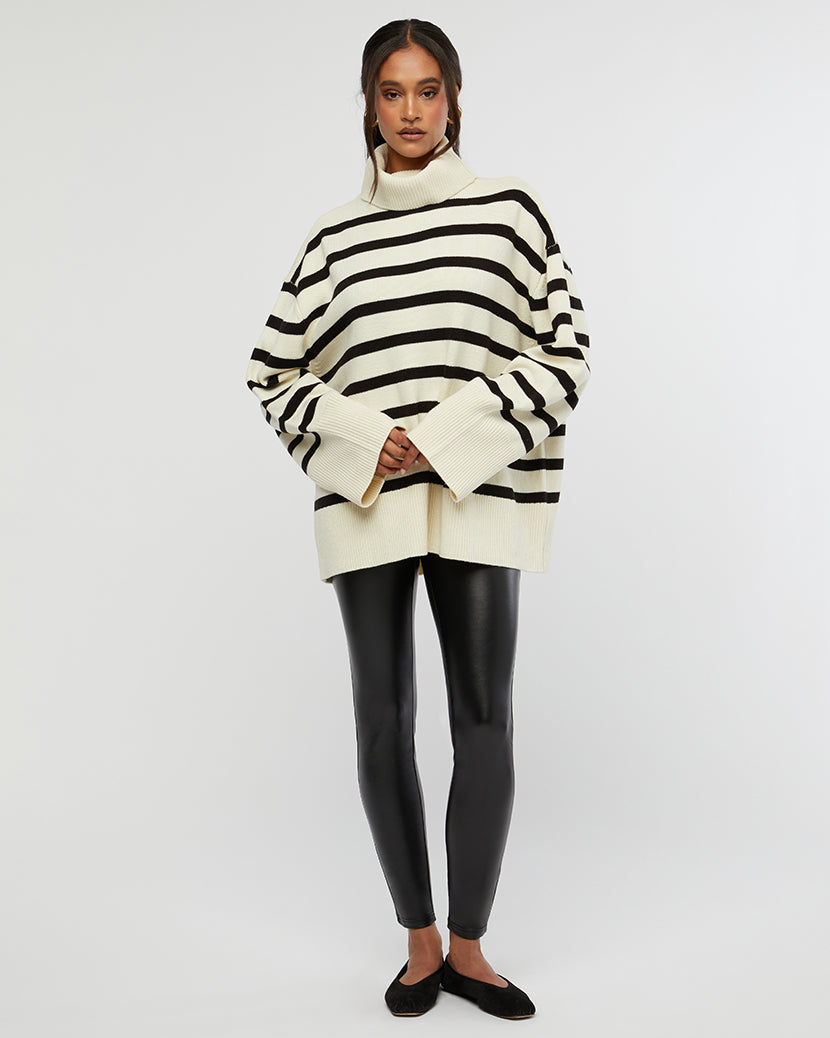 Acrylic White Striped Turtle Sweater, Sweater by We Wore What | LIT Boutique