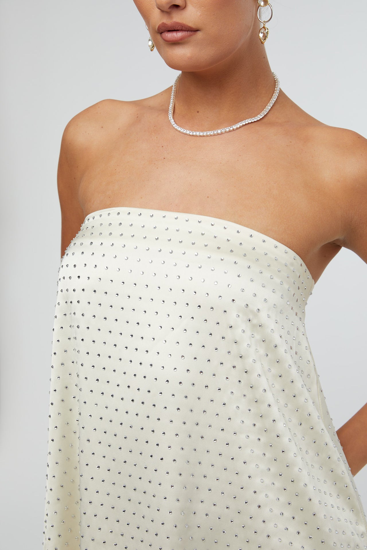Strapless Mini Dress Ecru Silver, Mini Dress by We Wore What | LIT Boutique
