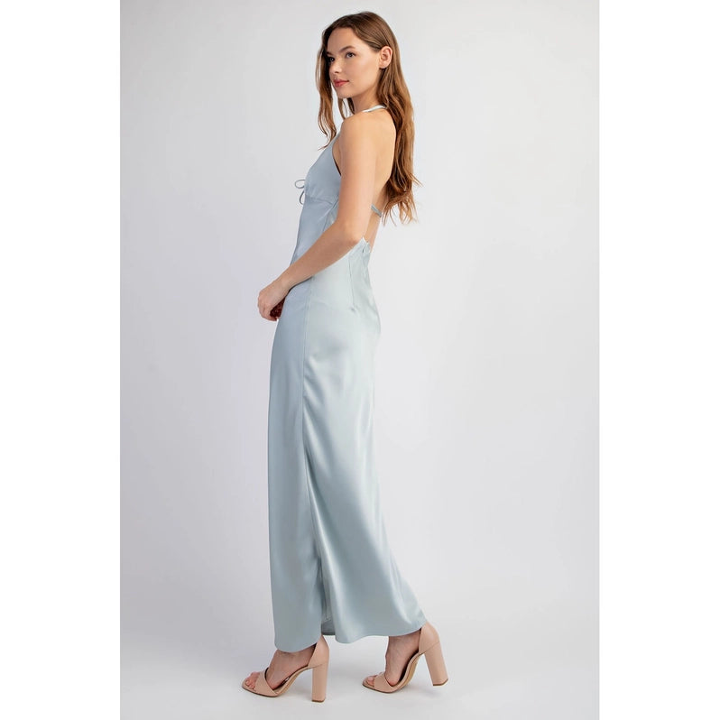 Satin Halter Neck Maxi Dress Blue, Maxi Dress by Edit By Nine | LIT Boutique