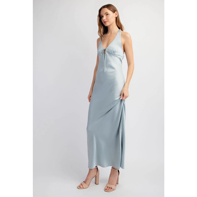 Satin Halter Neck Maxi Dress Blue, Maxi Dress by Edit By Nine | LIT Boutique