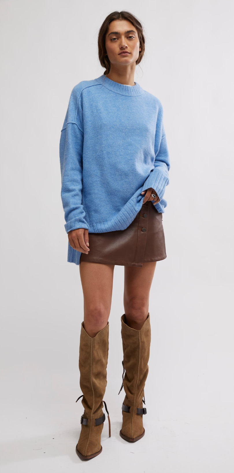 Wynne Vegan Skirt Brown, Mini Skirt by Free People | LIT Boutique