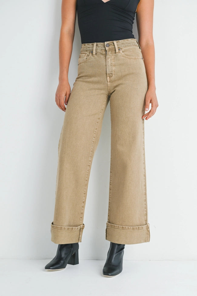 Dk Khaki Cuffed Palazzo, Pant Bottom by Just Black | LIT Boutique