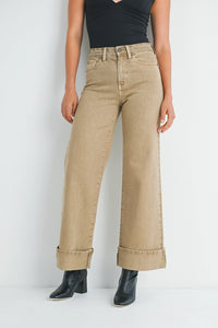 Thumbnail for Dk Khaki Cuffed Palazzo, Pant Bottom by Just Black | LIT Boutique