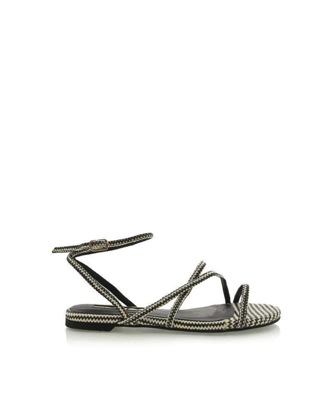 Denver Zigzag Sandal Black and White, Flat Shoe by Billini | LIT Boutique