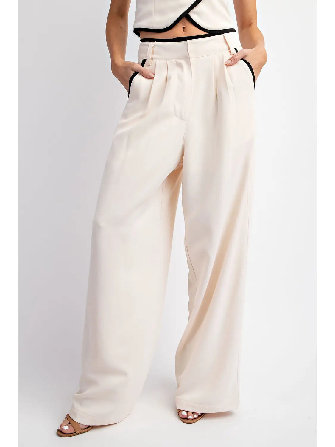 Long Woven Pants With Contrast Edge, Pants by Edit By Nine | LIT Boutique