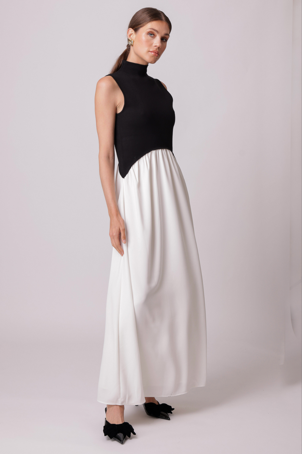 Masha Dress Maxi Black Cream, Maxi Dress by Line and Dot | LIT Boutique