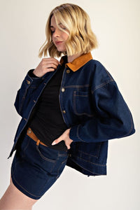 Thumbnail for Relaxed Denim Jacket With Contrast Collar, Jacket by Edit By Nine | LIT Boutique