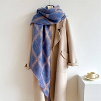 Thumbnail for Checkered Circle Yarn Scarf - Winter Long Wrap in BLUE/ PINK,  by Refine | LIT Boutique