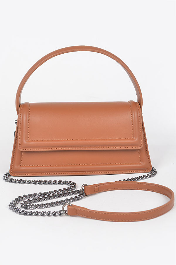 Camel Vegan Leather Purse with Chain, Daytime Bag by H&D Accessories | LIT Boutique