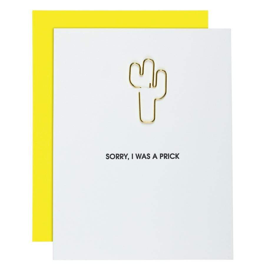 Sorry I Was A Prick Cactus Paperclip Letterpress Card, Paper Gift by Chez Gagne | LIT Boutique
