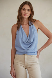 Thumbnail for Open Back Halter Cowl Neck Sleeveless Top Dusty Blue, Tank Blouse by By Together | LIT Boutique