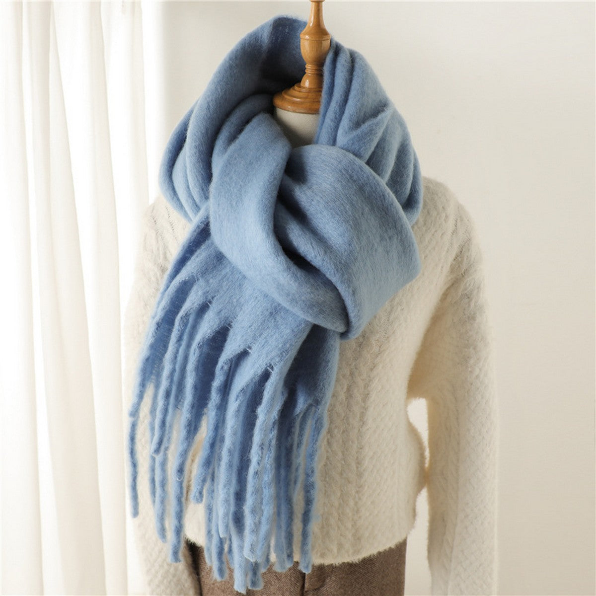 Sylphie Blanket Tassel Scarf Blue