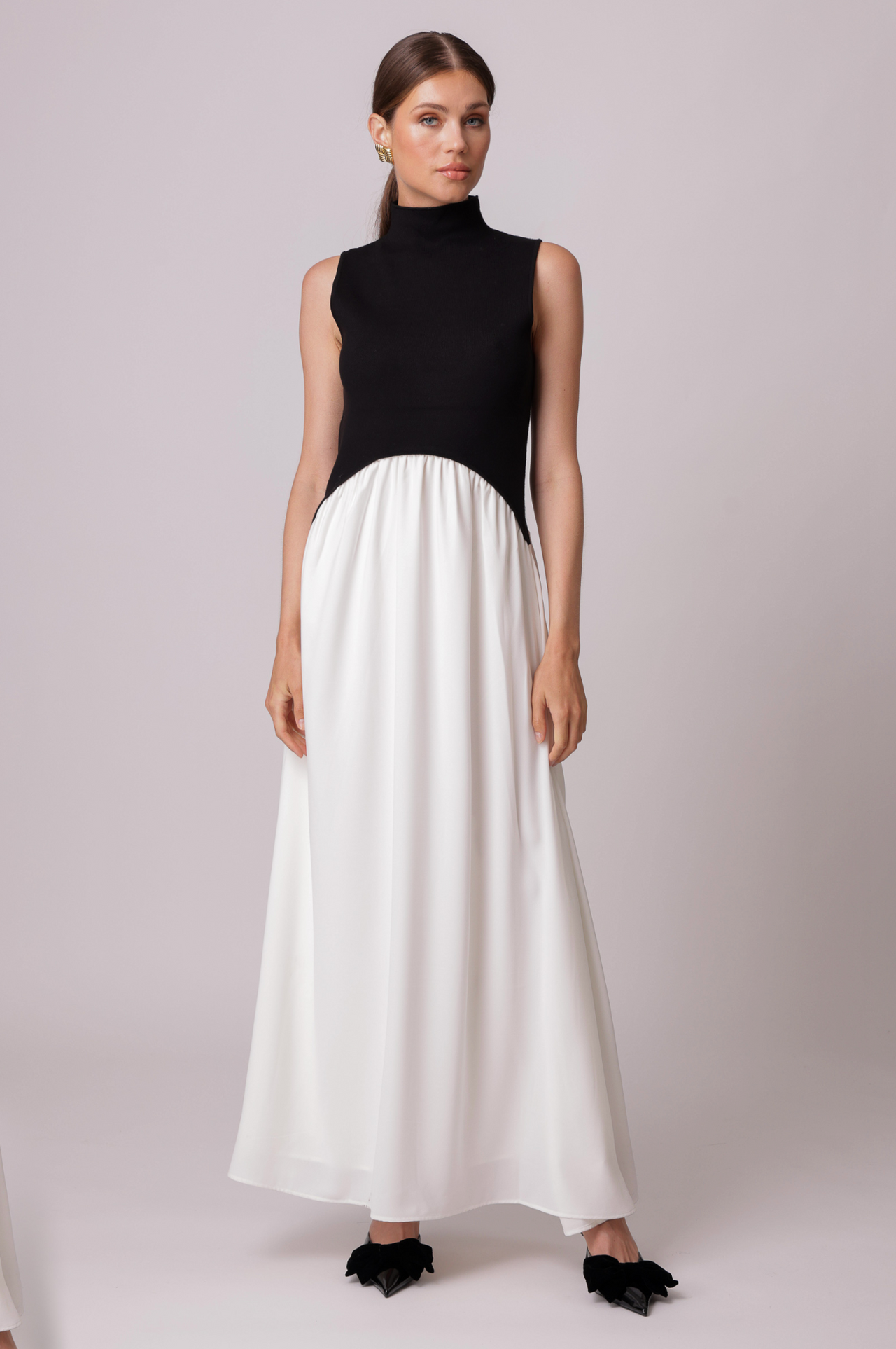 Masha Dress Maxi Black Cream, Maxi Dress by Line and Dot | LIT Boutique