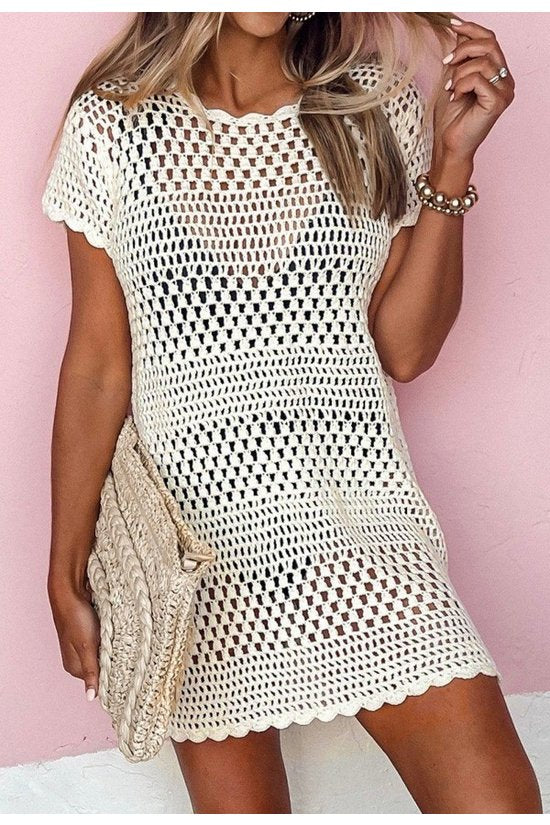 Lainey White Knit Coverup, Mini Dress by Pretty Bash | LIT Boutique