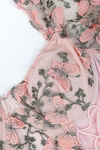 Thumbnail for Embroidered Puff Sleeve Mesh Top Pink, Short Blouse by MaeJoy | LIT Boutique