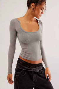 Thumbnail for Clean Slate Smls Layering Top Grey, Long Tee by Free People | LIT Boutique