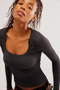 Thumbnail for Clean Slate Smls Layering Top Black, Long Tee by Free People | LIT Boutique