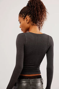 Thumbnail for Clean Slate Smls Layering Top Black, Long Tee by Free People | LIT Boutique