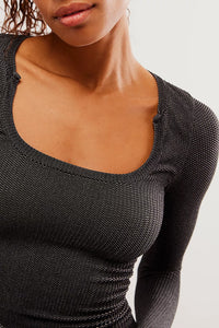 Thumbnail for Clean Slate Smls Layering Top Black, Long Tee by Free People | LIT Boutique