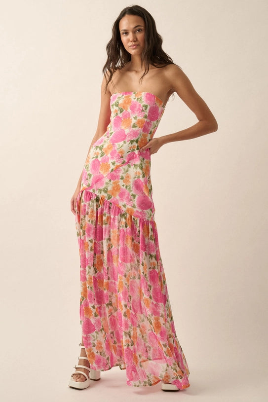 Blooming Bliss Strapless Maxi Dress Pink Multi, Maxi Dress by Promesa USA | LIT Boutique