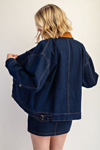 Thumbnail for Relaxed Denim Jacket With Contrast Collar, Jacket by Edit By Nine | LIT Boutique