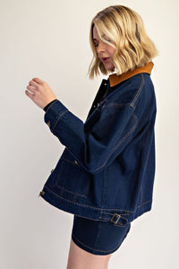 Thumbnail for Relaxed Denim Jacket With Contrast Collar, Jacket by Edit By Nine | LIT Boutique