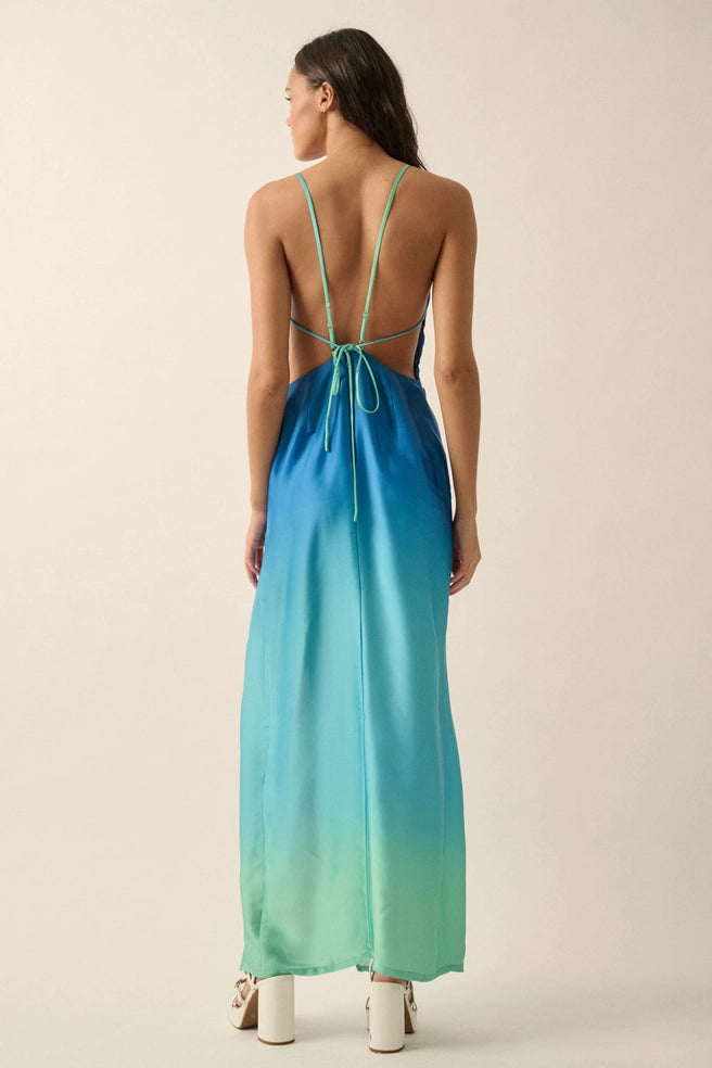 Ombre Oasis Open Back Maxi Dress Ocean Blue, Maxi Dress by Promesa USA | LIT Boutique
