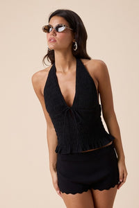 Thumbnail for Smocked Halter Tie Top Black, Tank Blouse by Refine | LIT Boutique
