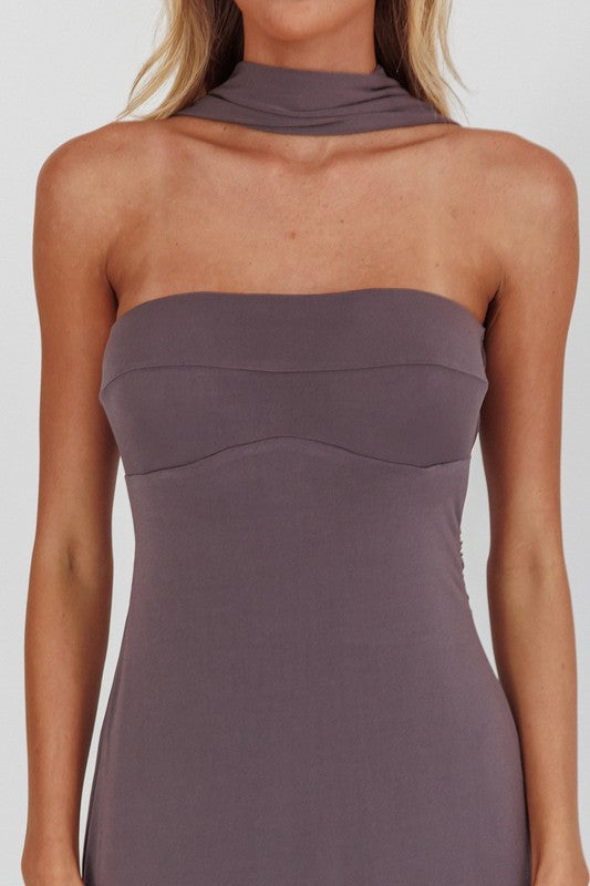 Nicole Dress - Reversible Halter Maxi Dress Charcoal, Maxi Dress by One and Only | LIT Boutique