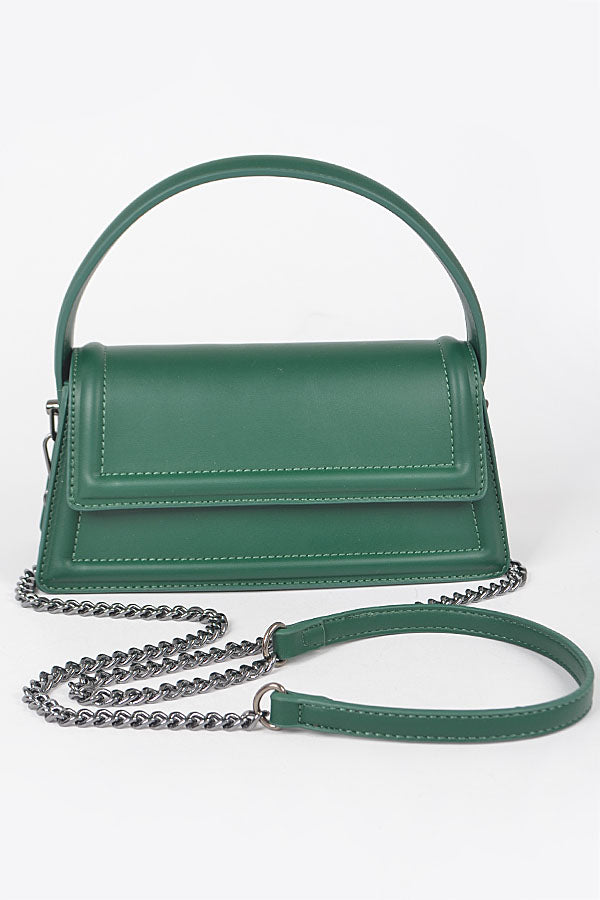 Green Vegan Leather Purse with Chain, Daytime Bag by H&D Accessories | LIT Boutique