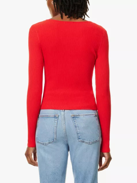 Virgo Rib Zip Front Sweater Grenadine, Sweater by Good American | LIT Boutique