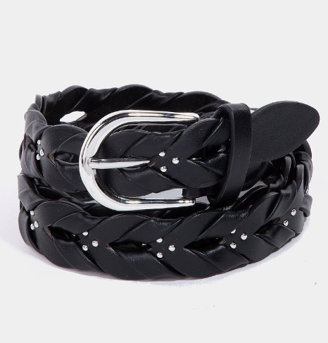 Leather Tressed Belt Black, Belt Acc by Fame Accessories | LIT Boutique