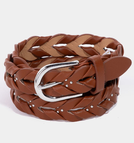 Leather Tressed Belt Brown, Belt Acc by Fame Accessories | LIT Boutique