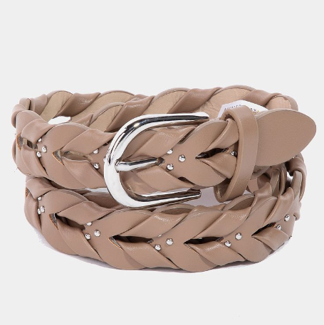 Leather Tressed Belt Khaki, Belt Acc by Fame Accessories | LIT Boutique