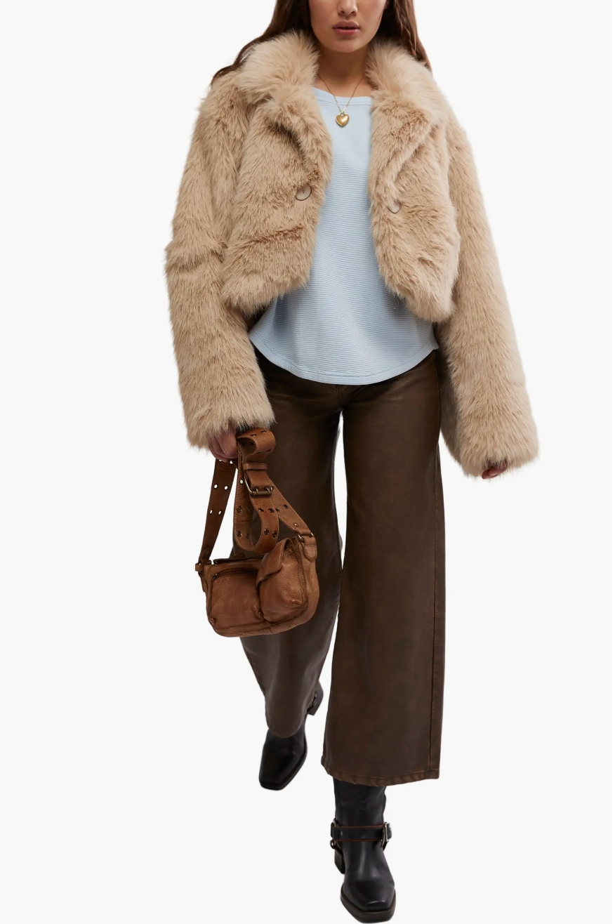 Paris Cropped Fur Tan, Jacket by Free People | LIT Boutique