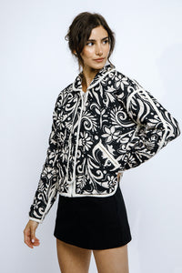 Thumbnail for Paisley Print Quilted Jacket Black White, Jacket by Storia | LIT Boutique