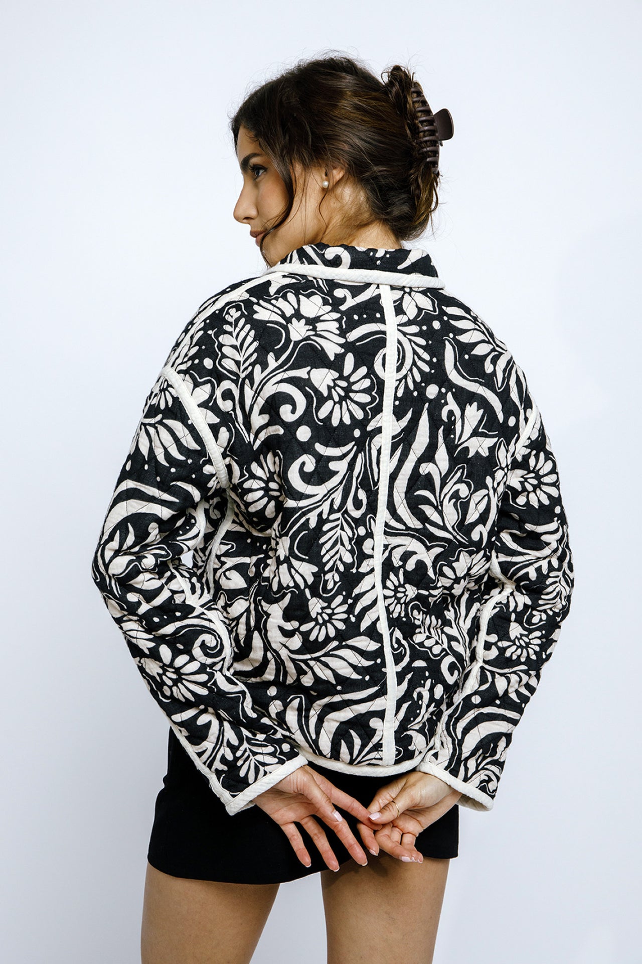 Paisley Print Quilted Jacket Black White, Jacket by Storia | LIT Boutique